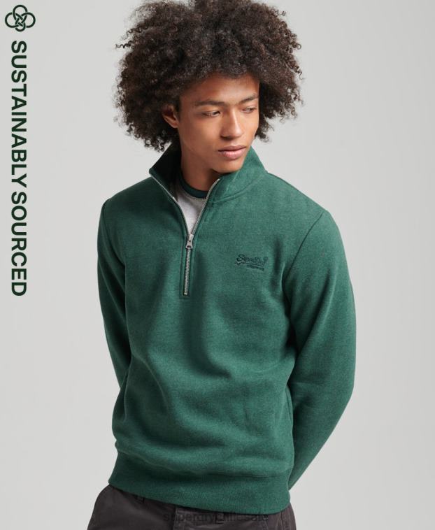 hombres Superdry verde sudadera de algodón orgánico con media cremallera y logo esencial 2R68Z5130