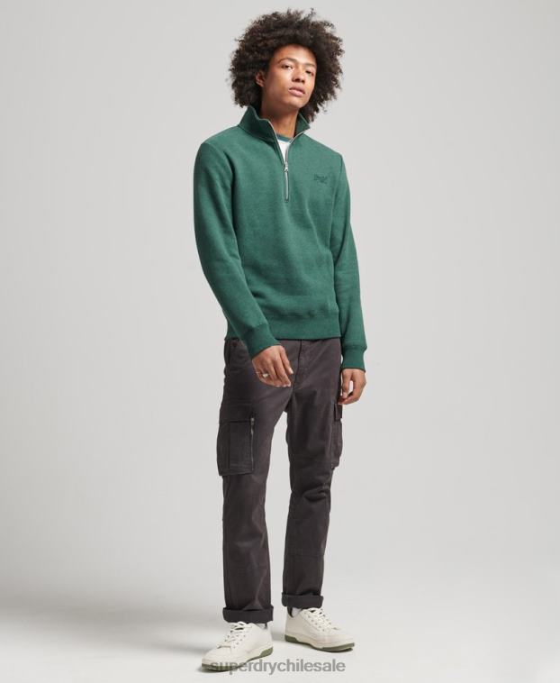 hombres Superdry verde sudadera de algodón orgánico con media cremallera y logo esencial 2R68Z5130
