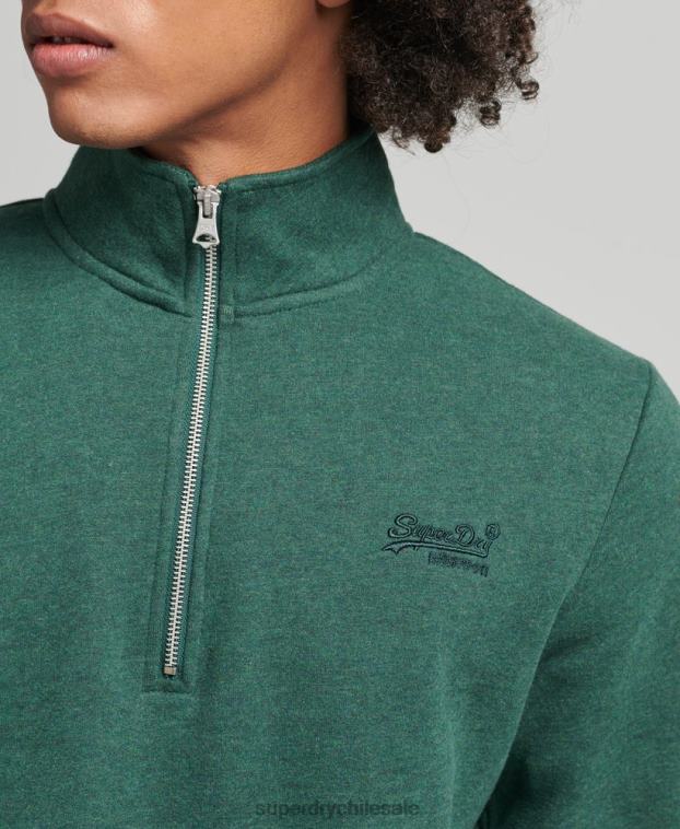 hombres Superdry verde sudadera de algodón orgánico con media cremallera y logo esencial 2R68Z5130