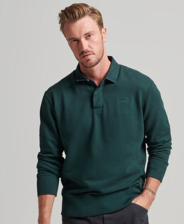 hombres Superdry verde sudadera de rugby sobreteñida 2R68Z657