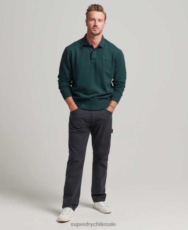 hombres Superdry verde sudadera de rugby sobreteñida 2R68Z657
