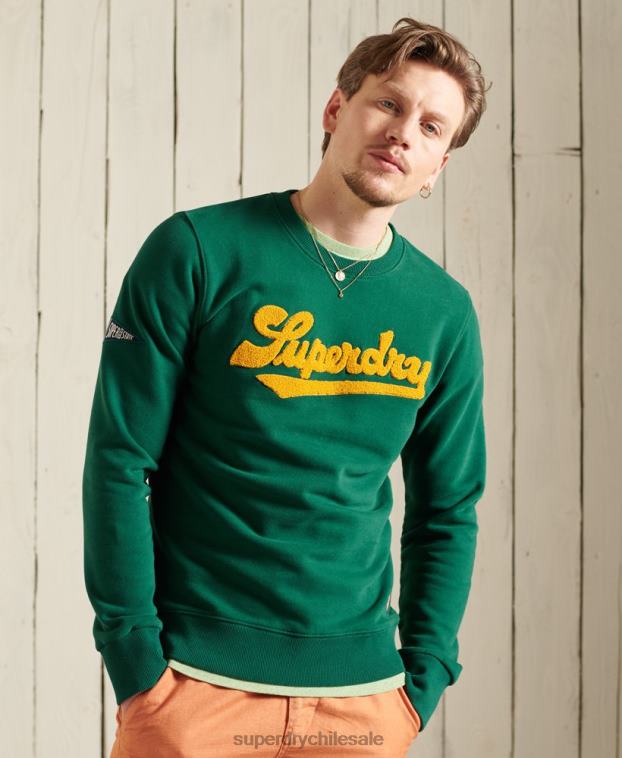 hombres Superdry verde sudadera universitaria de chenilla de edición limitada 2R68Z868