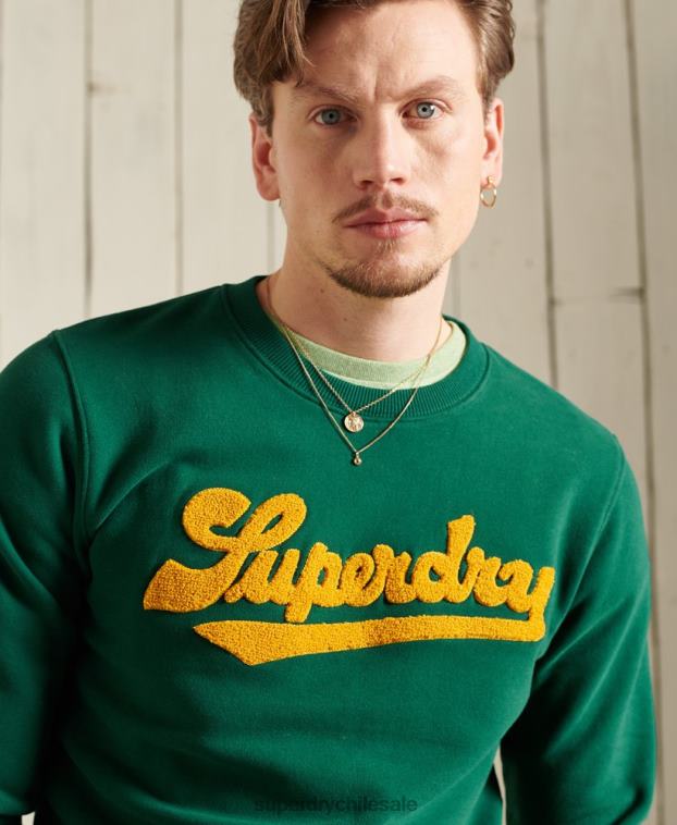hombres Superdry verde sudadera universitaria de chenilla de edición limitada 2R68Z868