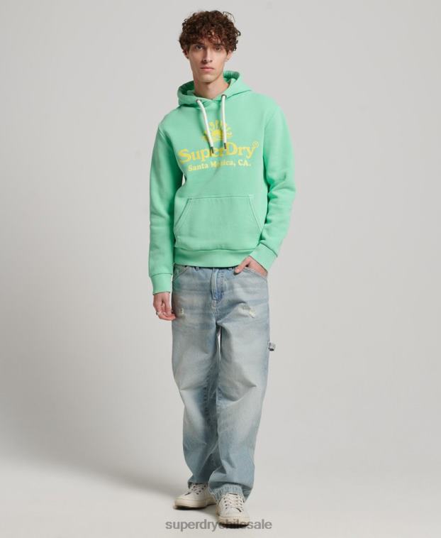 hombres Superdry verde sudadera vintage con capucha neon 2R68Z681