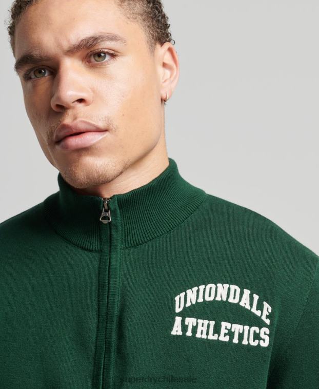 hombres Superdry verde sudadera vintage con cuello henley del equipo universitario 2R68Z561