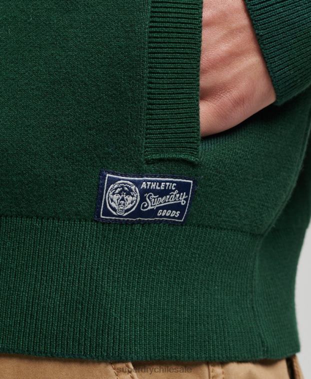 hombres Superdry verde sudadera vintage con cuello henley del equipo universitario 2R68Z561