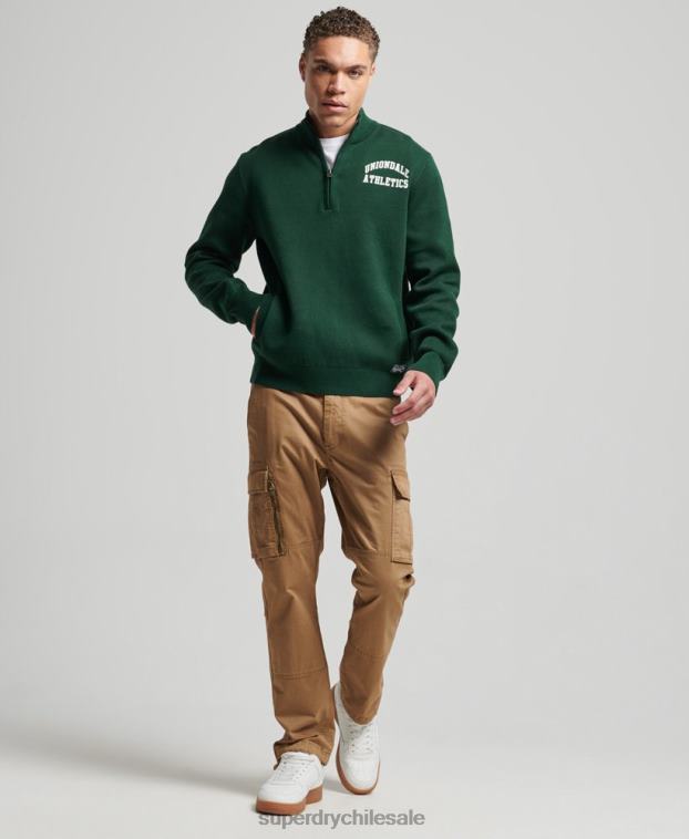 hombres Superdry verde sudadera vintage con cuello henley del equipo universitario 2R68Z561