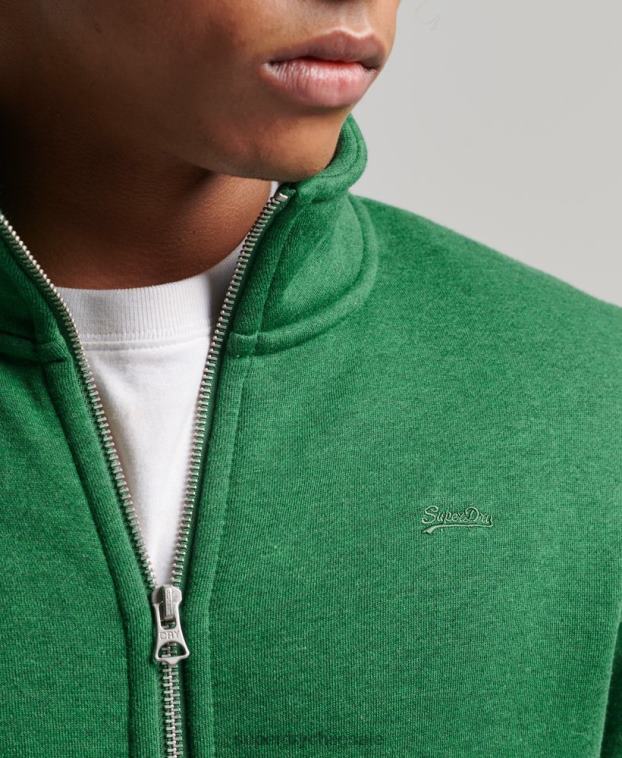 hombres Superdry verde top deportivo de algodón orgánico con cremallera y logo vintage 2R68Z5024
