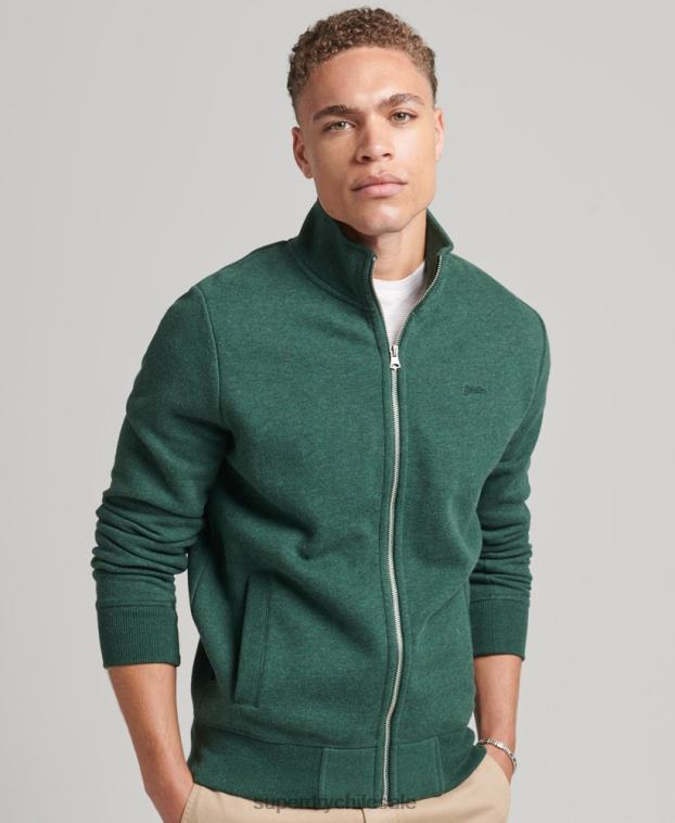 hombres Superdry verde top deportivo de algodón orgánico con cremallera y logo vintage 2R68Z842