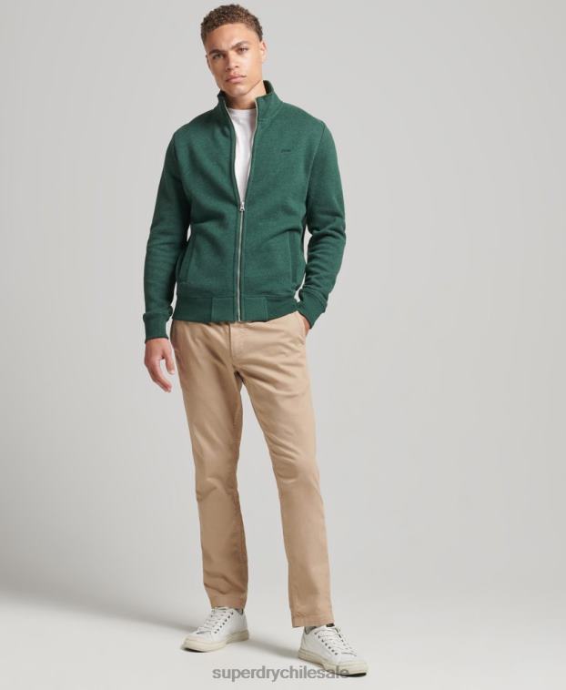 hombres Superdry verde top deportivo de algodón orgánico con cremallera y logo vintage 2R68Z842