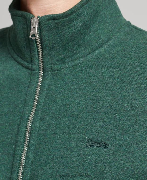 hombres Superdry verde top deportivo de algodón orgánico con cremallera y logo vintage 2R68Z842