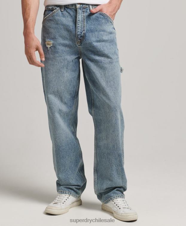 hombres Superdry azul claro vaqueros carpinteros de algodón orgánico 2R68Z1226
