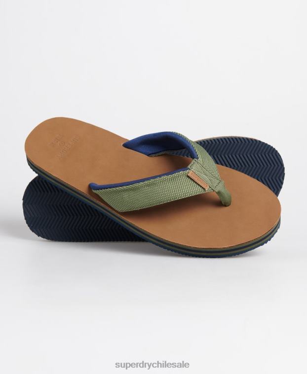hombres Superdry caqui chanclas de cuero de surf 2R68Z6478
