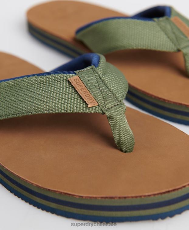 hombres Superdry caqui chanclas de cuero de surf 2R68Z6478