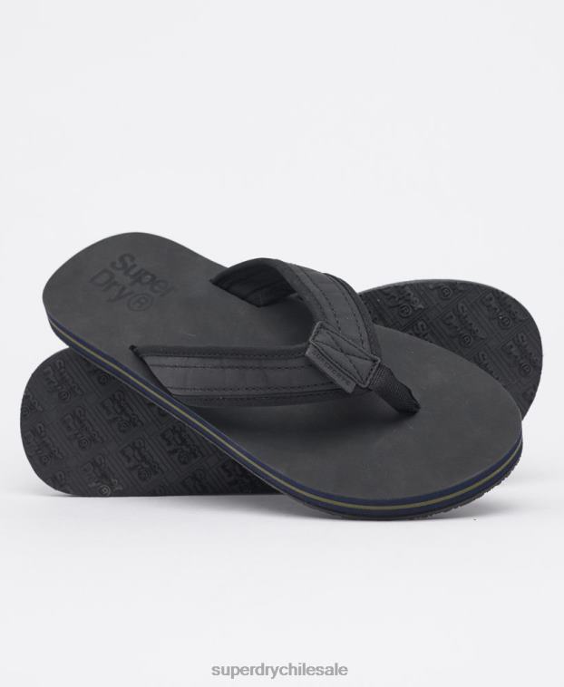 hombres Superdry negro chanclas de cuero 2R68Z6485