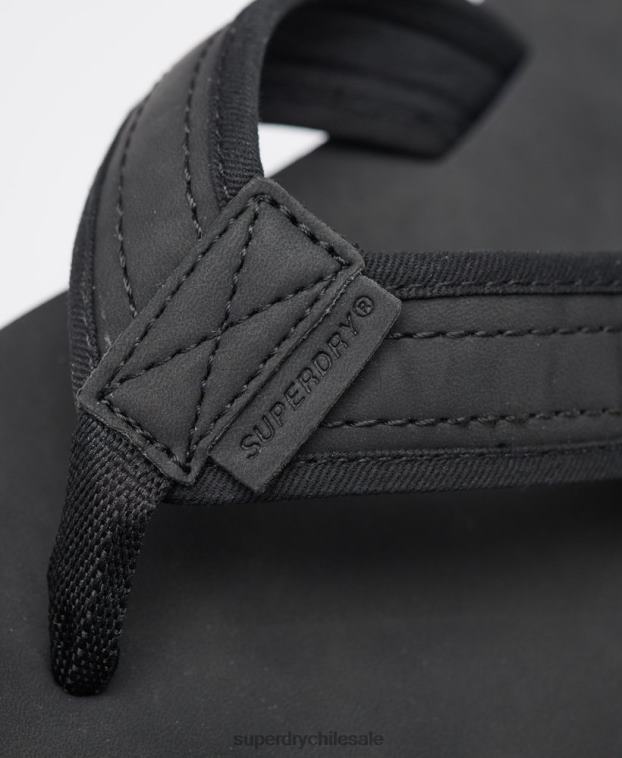 hombres Superdry negro chanclas de cuero 2R68Z6485