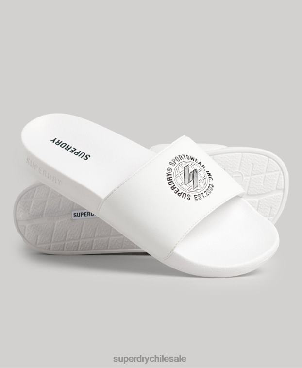 hombres Superdry blanco deslizadores de piscina con código impreso 2R68Z1927