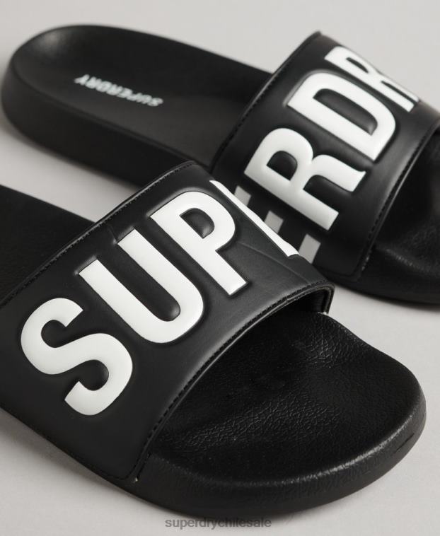 hombres Superdry negro deslizadores de piscina central 2R68Z1887