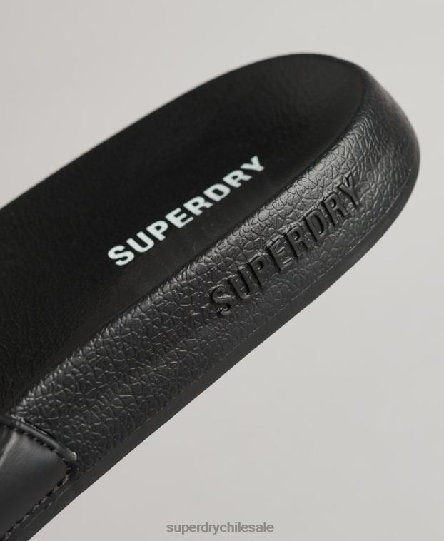 hombres Superdry negro deslizadores de piscina central 2R68Z1887