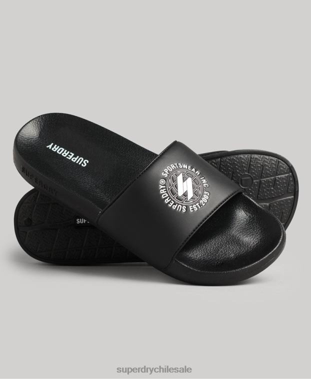 hombres Superdry negro deslizadores de piscina con código impreso 2R68Z1913