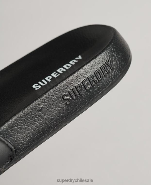 hombres Superdry negro deslizadores de piscina con código impreso 2R68Z1913