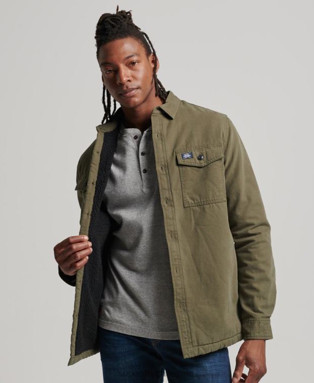 hombres Superdry verde Borg Lined Miller Overshirt 2R68Z163