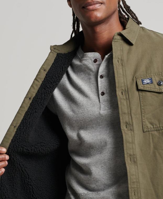 hombres Superdry verde Borg Lined Miller Overshirt 2R68Z163