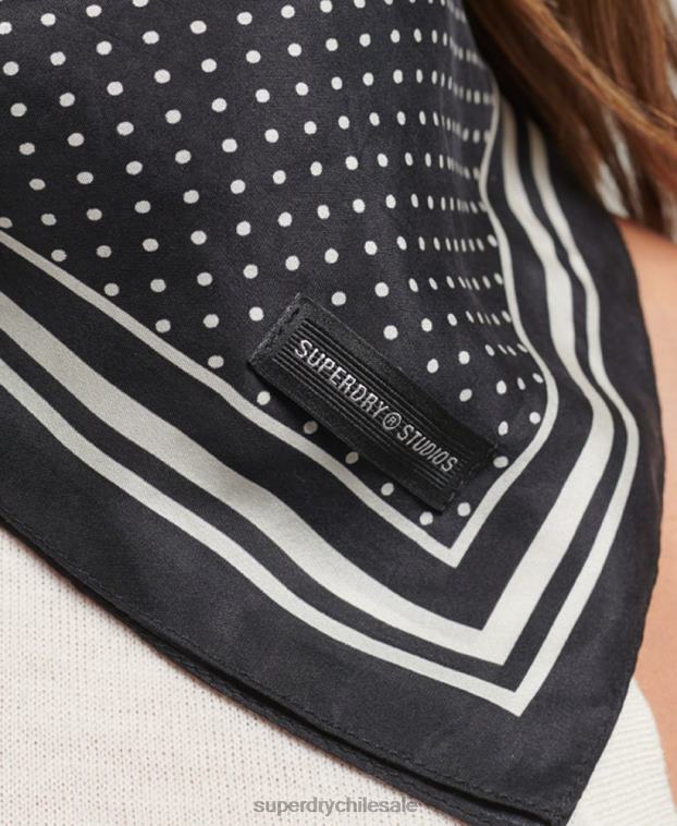 mujer Superdry negro pañuelo de seda cuadrado estampado 2R68Z4212