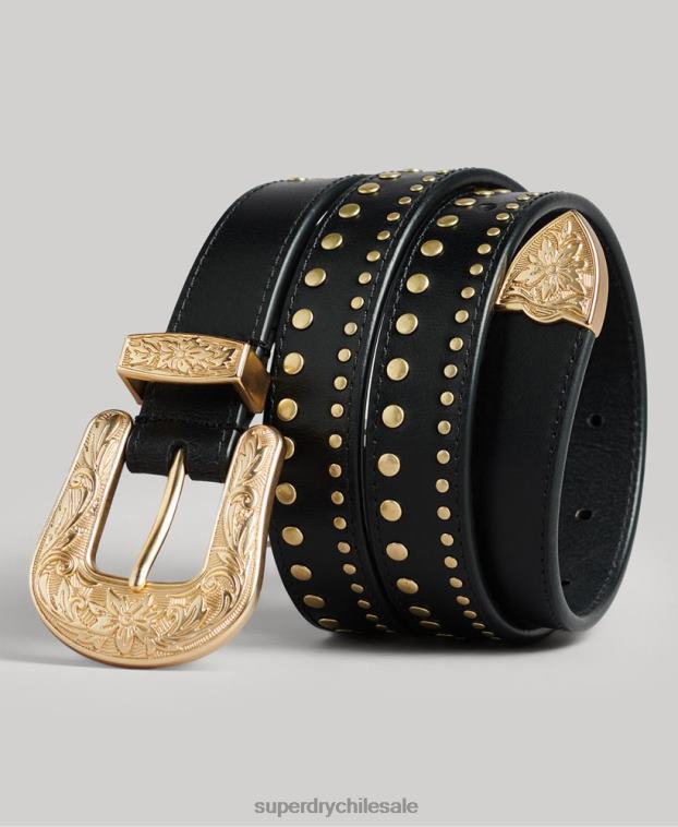 mujer Superdry negro cinturón de cuero occidental 2R68Z4216