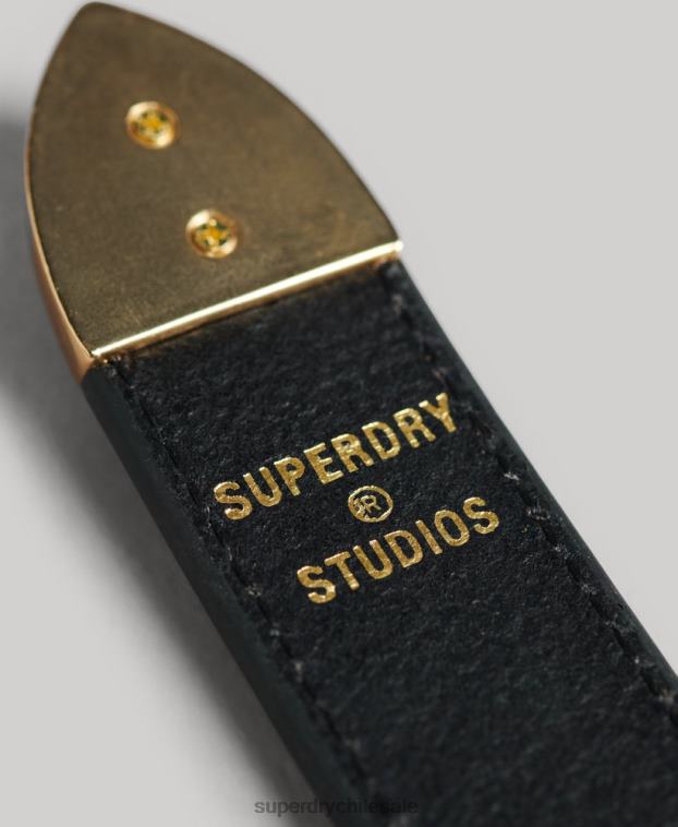 mujer Superdry negro cinturón de cuero occidental 2R68Z4216