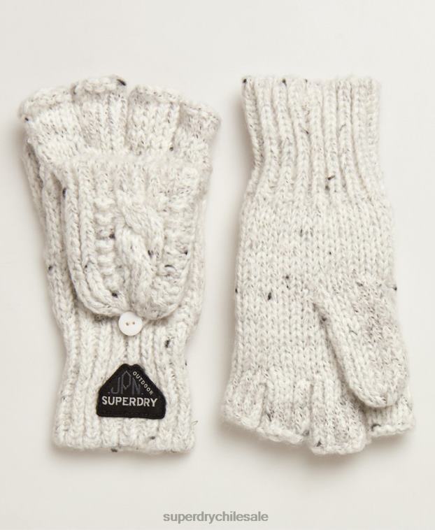 mujer Superdry blanco guantes de cable gracie 2R68Z4344