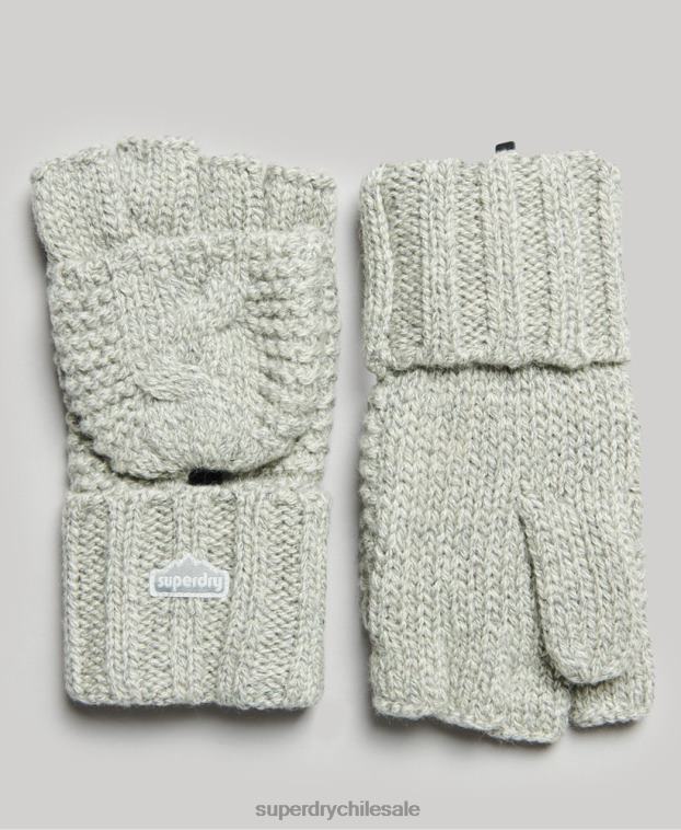 mujer Superdry gris claro guantes tejidos de ochos 2R68Z4262