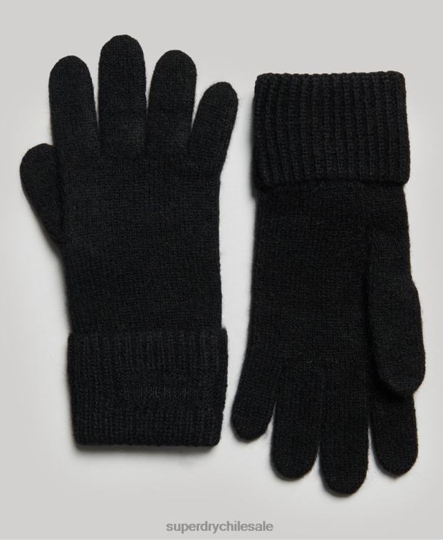 mujer Superdry negro guantes esenciales de canalé 2R68Z4268