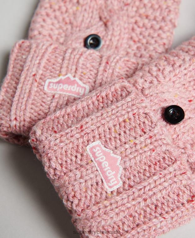mujer Superdry rosa guantes tejidos de ochos 2R68Z4264