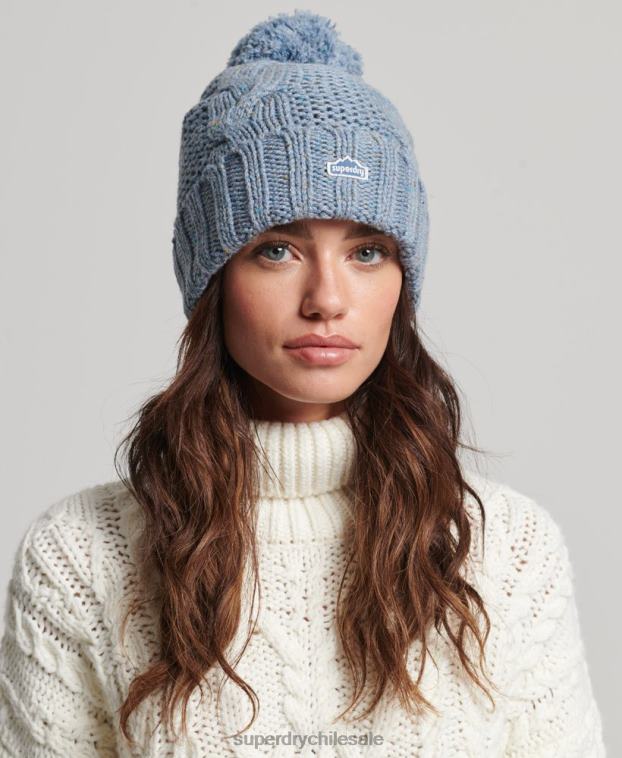 mujer Superdry azul claro gorro tejido con pompón 2R68Z4259
