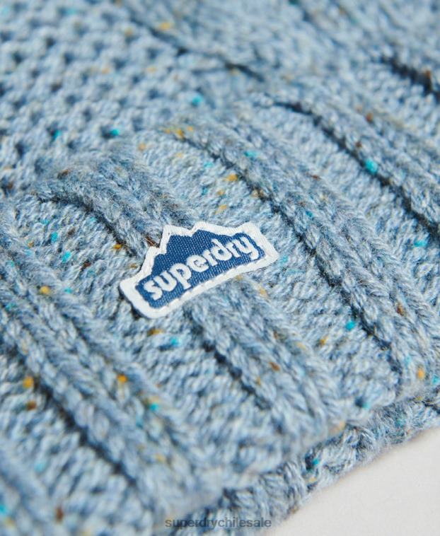 mujer Superdry azul claro gorro tejido con pompón 2R68Z4259