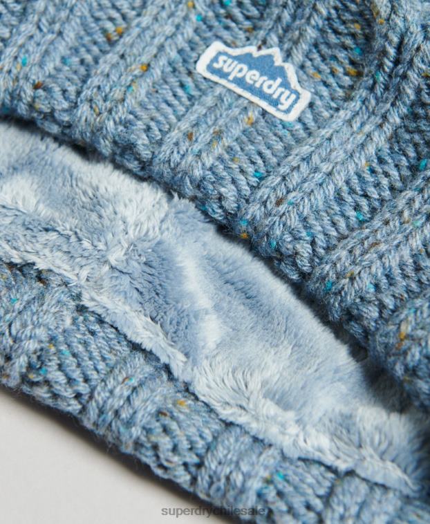 mujer Superdry azul claro gorro tejido con pompón 2R68Z4259