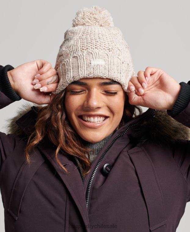 mujer Superdry beige gorro tejido con pompón 2R68Z4261