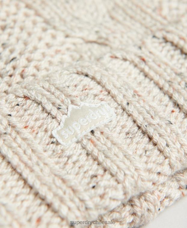 mujer Superdry beige gorro tejido con pompón 2R68Z4261