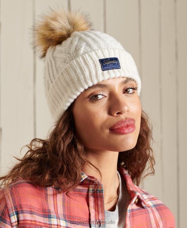 mujer Superdry blanco gorro de cable lux 2R68Z4298