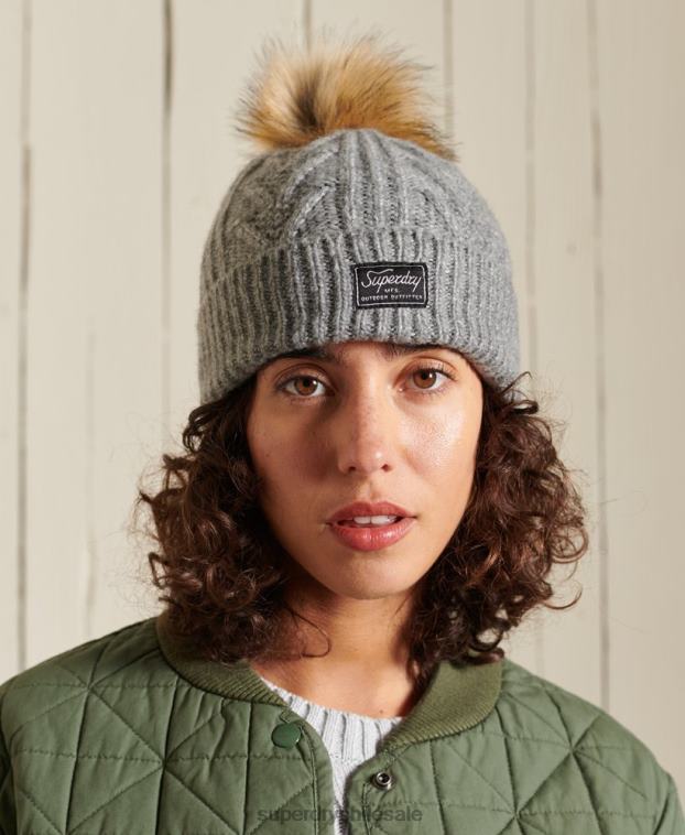 mujer Superdry gris claro gorro de cable lux 2R68Z4279