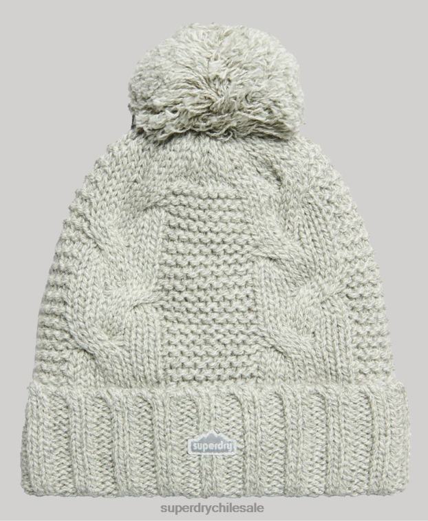 mujer Superdry gris claro gorro tejido con pompón 2R68Z4256