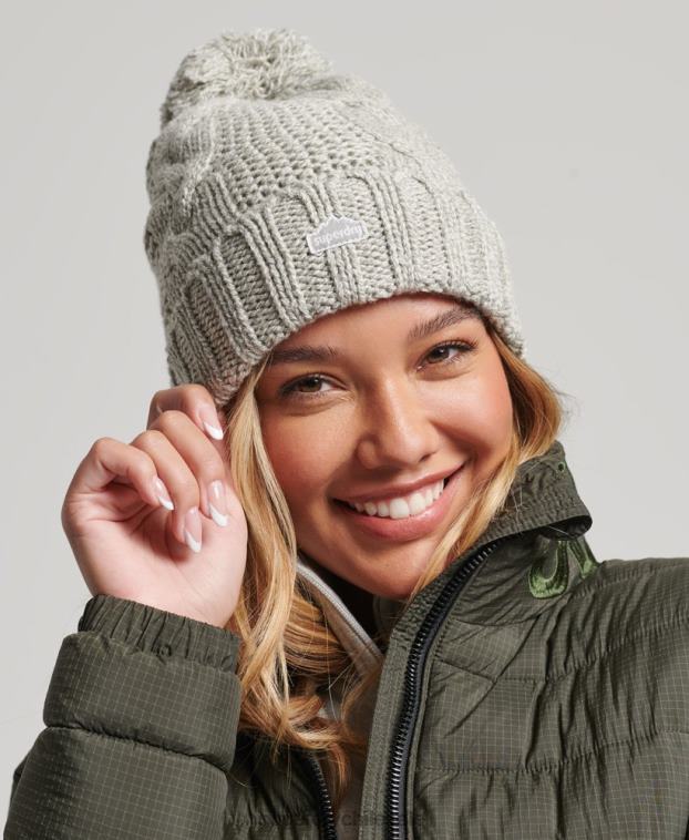 mujer Superdry gris claro gorro tejido con pompón 2R68Z4256