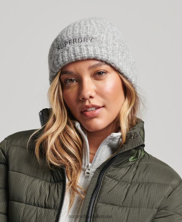 mujer Superdry plata gorro de canalé esencial 2R68Z4238