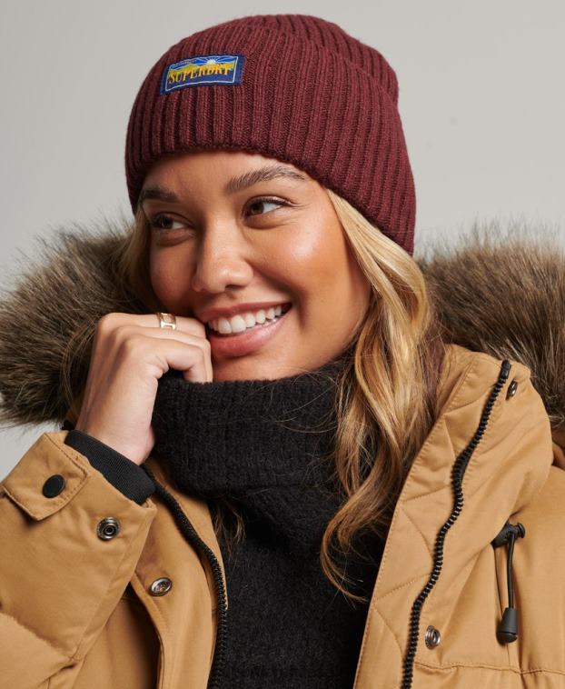 mujer Superdry rojo gorro Radar en mezcla de lana 2R68Z4244