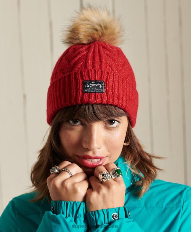 mujer Superdry rojo gorro de cable lux 2R68Z4294