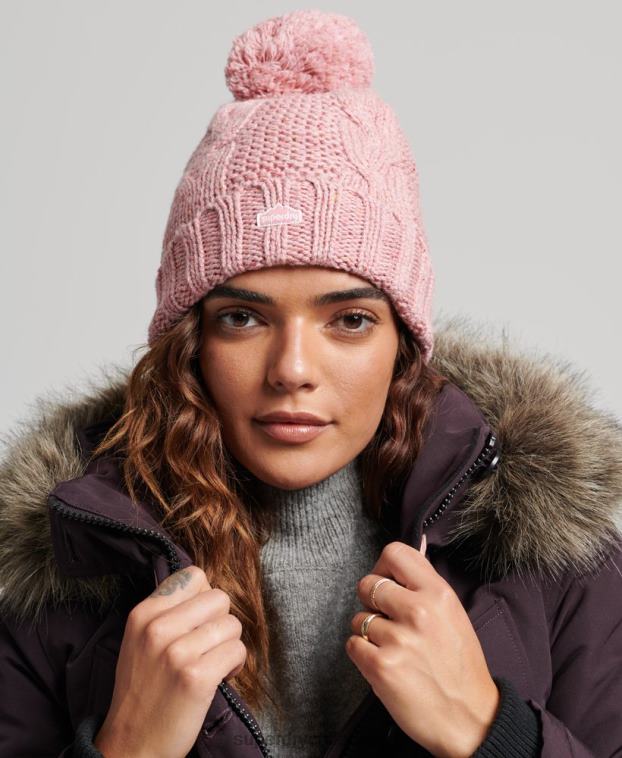 mujer Superdry rosa gorro tejido con pompón 2R68Z4258