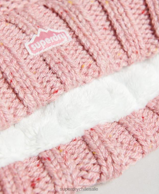 mujer Superdry rosa gorro tejido con pompón 2R68Z4258