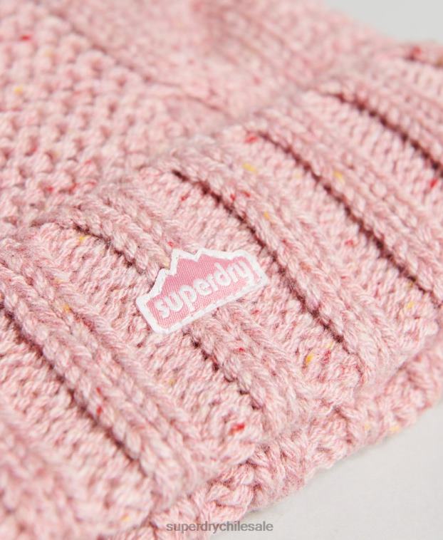 mujer Superdry rosa gorro tejido con pompón 2R68Z4258