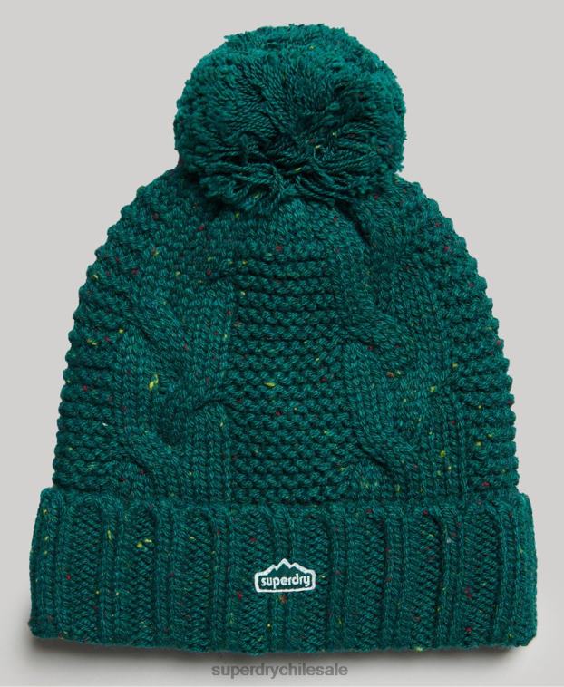 mujer Superdry verde gorro tejido con pompón 2R68Z4260
